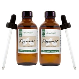 2 Bottles - Peppermint Essential Oil - 4 fl oz - 100% Pure Essential Oil - Amber Glass Bottle w/Glass Dropper - GreenHealth