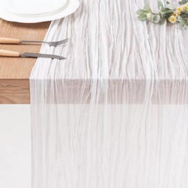 White Table Runner Cheesecloth Spring Summer 10FT Long Boho Gauze Cheese Cloth Table Runners for Wedding Party Baby Shower Birthday Spring Home Decorations