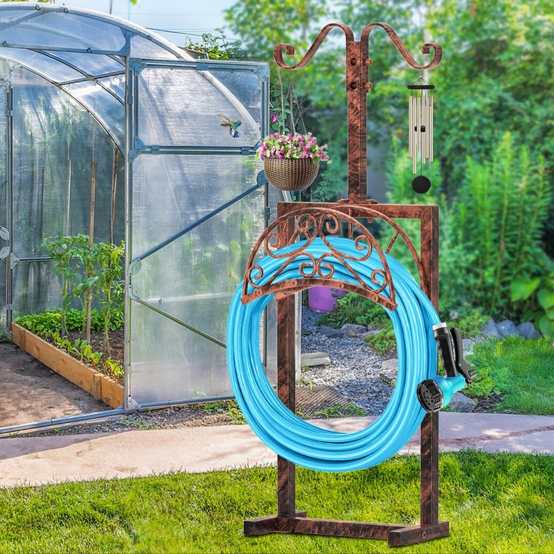 Ouinis Garden Hose Holder Hanger Freestanding, Upgraded 4 Spikes Heavy