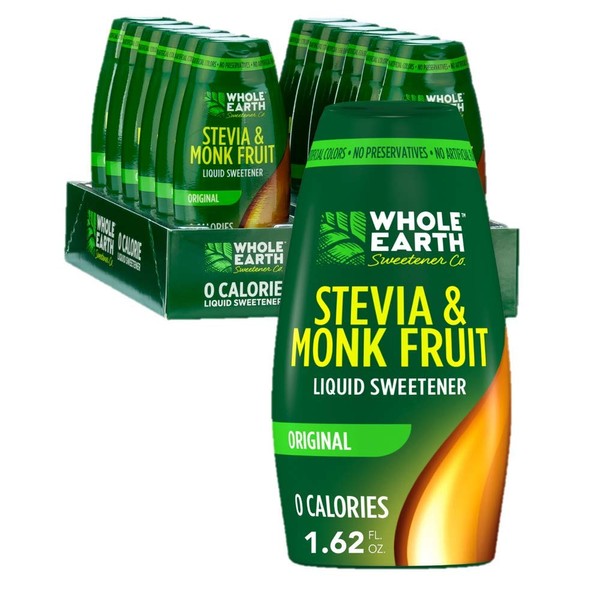 WHOLE EARTH Stevia & Monk Fruit Liquid Sweetener, Original, 1.62 Ounce Squeeze Bottle (Pack of 12)