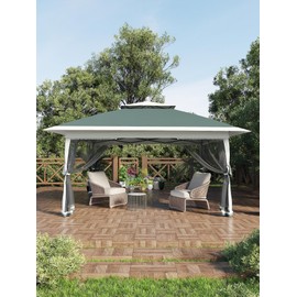Garvee 13x13FT Pop Up Gazebo,Canopy Tent with Mosquito Netting, Gazebos on Clearance,Outdoor Patio Gazebo,Backyard Tent for Party,Wedding,Outdoor Dining(Dark Army Green+Hemp Grey)