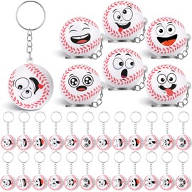 Arrowbash 30 Pcs Baseball Keychains Party Favor Mini Funny Stress Ball Sports Face Key Chain Baseball Party Gifts Keyring for Team Souvenir Rewards Bag Filler