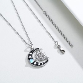 ECHOOY Star and Moon Necklace 925 Sterling Silver Women's Crescent Moon Star Necklace New Moon Pendant Necklace Moon Star Jewellery Gift for Women/Mother/Daughter, Sterling Silver, Moonstone