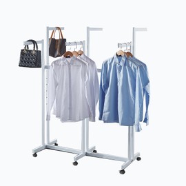 FKKPRVAX Floor Standing Metal Garment Rack - Heavy Retail Display Racks With Wheels, 6 Arms Clothing Rack, Square Tubing Portable Shirt Rack, Merchandise Display RackFor Hanging Clothes (White)