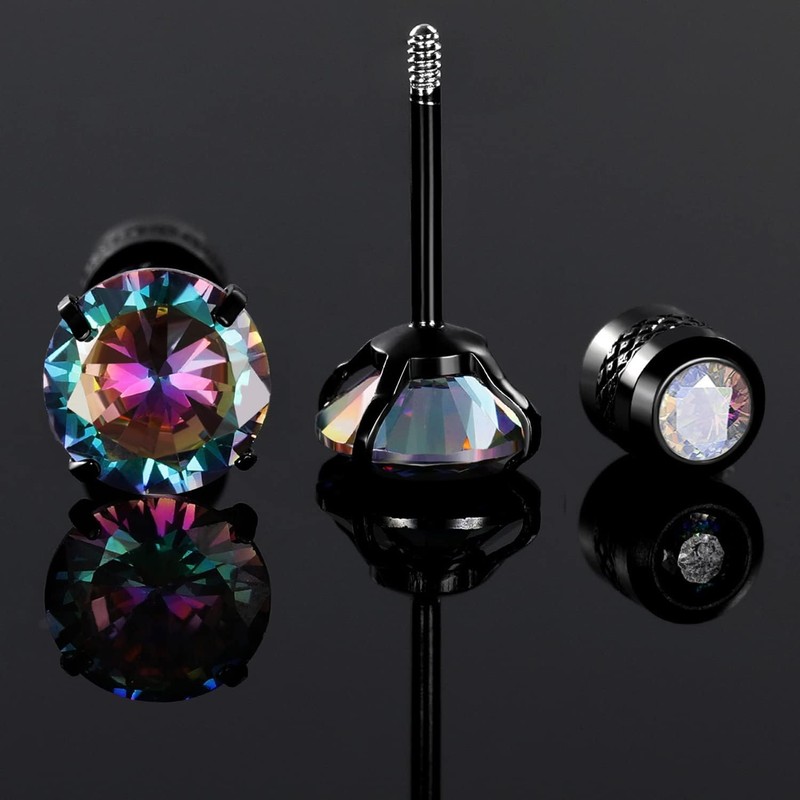 Minnario Flat Back Stud Earrings Hypoallergenic Surgical Stainless Steel Cubic