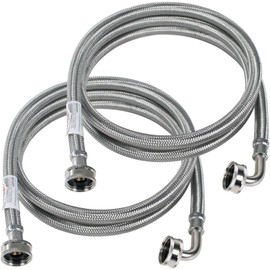 Certified Appliance Accessories Washing Machine Hose with 90 Degree Elbow (2 Pack), Hot and Cold Water Supply Lines, 6 Feet, PVC Core with Premium Braided Stainless Steel