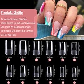 XIAOHEBAN 600 Pieces Tips for Gel Nails Square Medium 12 Sizes Full Cover Nail Tips Square Nail Tips for Gel Nails, Soft Gel Nail Tips for Cuticle Remover and DIY Nail Art - Press On Tips Transparent