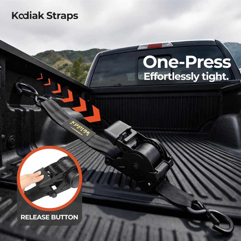 Retractable Ratchet Straps 2" x 10ft, 3,000lb Break Strength, Heavy