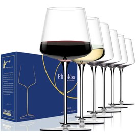 White Red Wine Glasses Set of 6 – 18oz Clear【Hand Blown】 Crystal Wine Glass – Tall Long Stem Modern Wine Glasses – Square Wine Glass with flat bottom – Unique gifts for Wedding,Brithday,anniversary