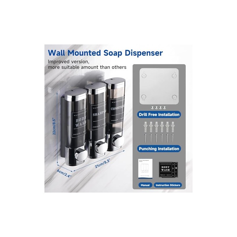 Shower Soap Dispenser Wall Mounted No Drill Shampoo Dispenser for