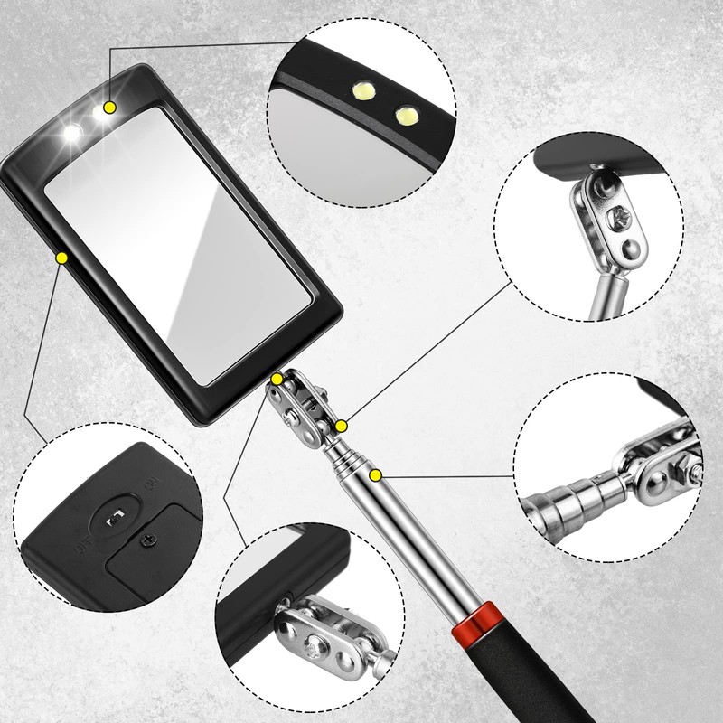 3 Pieces Telescoping Inspection Mirror Round Square Mirror Inspection Tool