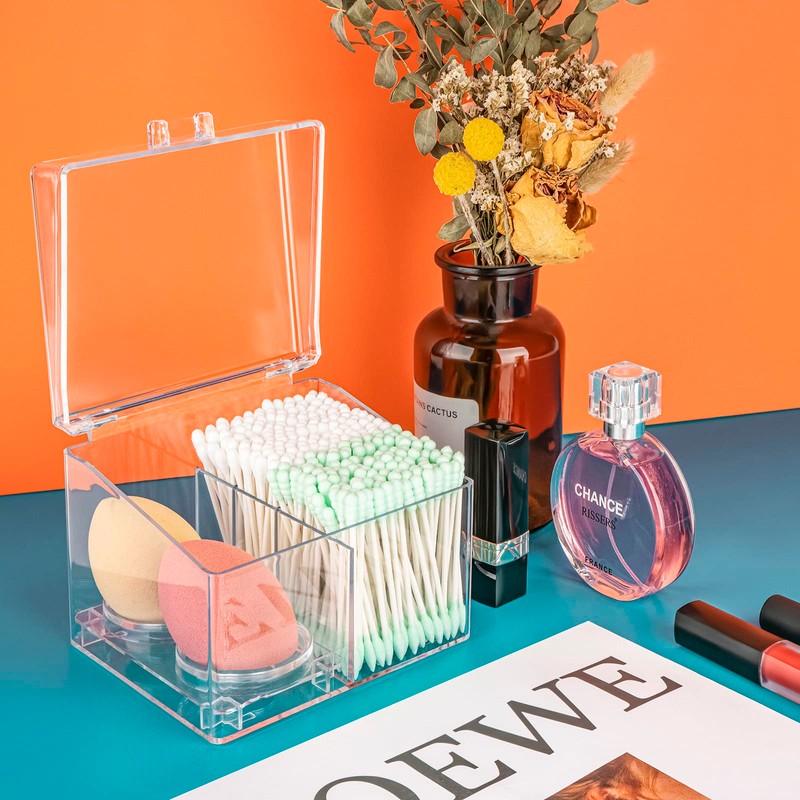 Linkidea Transparent Qtip Holder with Lid and Removable Beauty Egg