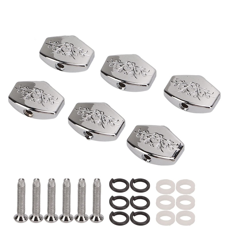 6Pcs Metal Carved Big Square Guitar Tuning Peg Buttons, Replacement