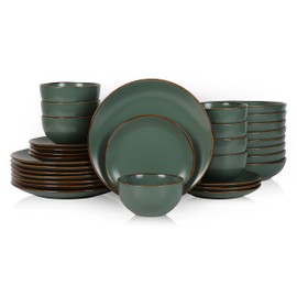 Stone Lain Brasa Modern Stoneware 32 Piece Dinnerware Sets, Plates and bowls Sets, Dish Set for 8, Green