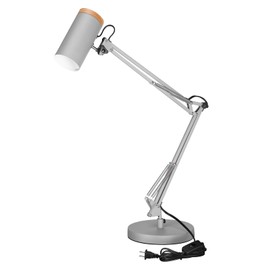 TORCHSTAR Tall Swing Arm Desk Lamp with Wooden Accent, Adjustable Large Size Max Height 31", E26 Base Metal Task Lamp, Office Desktop Lamp with On/Off Switch, for Reading, Study, Workbench, Grey