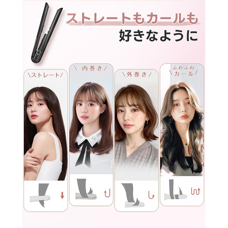 【美容師お勧め】Keynice コードレスヘアアイロン マイナスイオン搭載 静電気抑制 4800mAh ミニ ストレート カール メンズ 2way