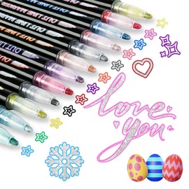 Shimmer Markers Double Outline Pens, 12 Colors Glitter Markers for Stocking Stuffers for Kids Teen Girl Gifts Trendy Stuff Metallic Markers for Drawing Art Supplies Crafts Gifts for 4-12 Year Old Girl