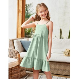 Arshiner Girls Sundress Dress Summer Casual Spaghetti Strap Linen Beach Cami Dresses Mint Green 12-13 Years