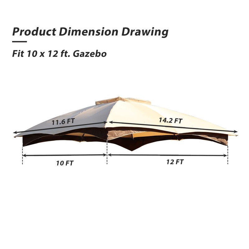 Aoodor 10 x 12 ft Patio Gazebo Canopy Fabric Replacement,