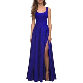 MUSHARE Women's Square Neck Sexy Split Cocktail Party Maxi Long Formal Dress Royal Blue