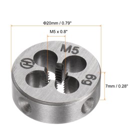 TA-VIGOR 1pc M5 x 0.8 Metric Adjustable Threading Die, Alloy Tool Steel Right Hand Round Die for Processing, Correcting or Cleaning External Threads (Metal, Plastic)