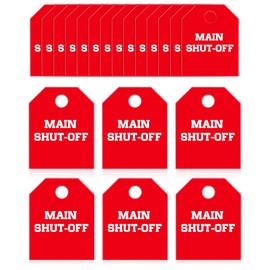 Threehoney 20 Pcs Main Shut Off Valve Tags 2 x 2.5 Inches Plastic Valve Identifier Tag Plumbing Identification Pipe Tags, White and Red