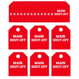 Threehoney 20 Pcs Main Shut Off Valve Tags 2 x 2.5 Inches Plastic Valve Identifier Tag Plumbing Identification Pipe Tags, White and Red