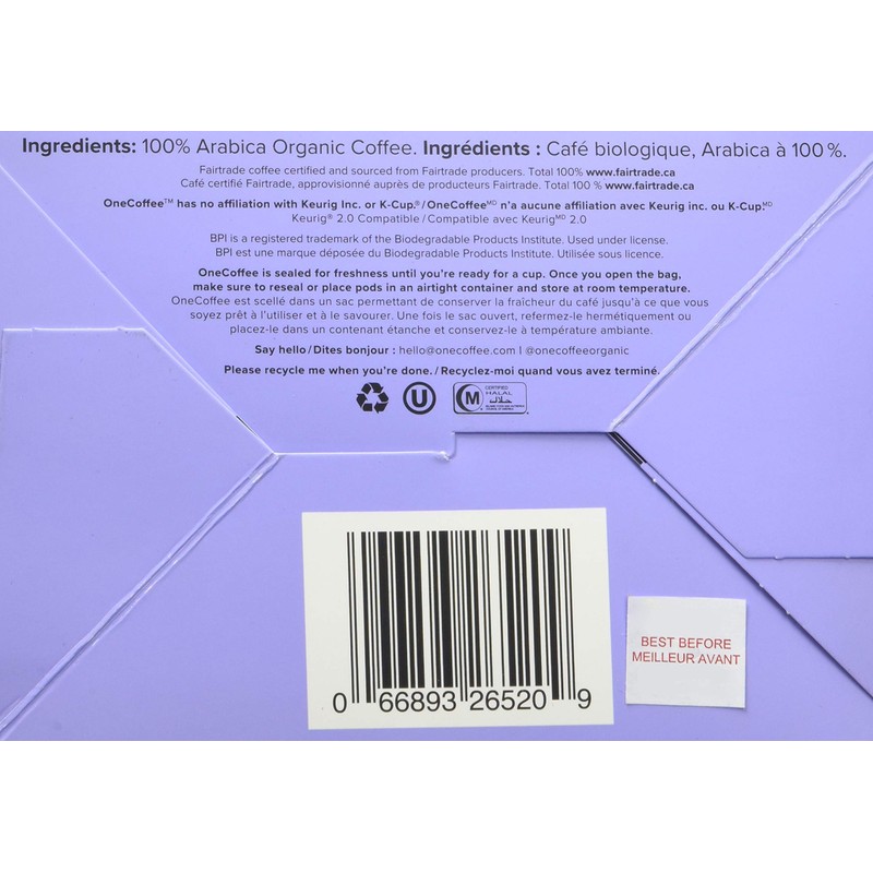OneCoffee Organic French Roast 12 Count Single Serve Coffee 100%