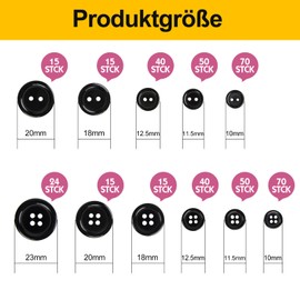 Pack of 404 Resin Buttons 2-Hole and 4-Hole Black Buttons Round Buttons with Storage Box for Dresses Sewing DIY Crafts Scrapbooking and Decorating, 10 mm/11.5 mm/12.5 mm/18 mm/20 mm/23 mm