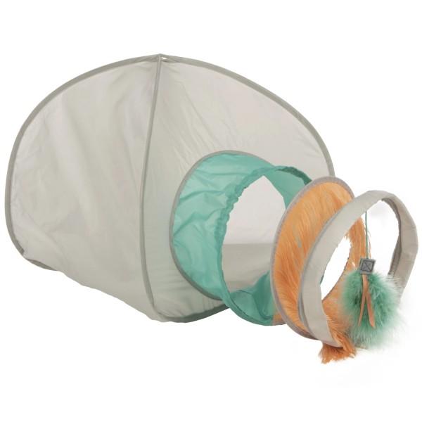 Fringe Frenzy Cat Hideout with Tunnel Cat Toy Entrance, Grey,