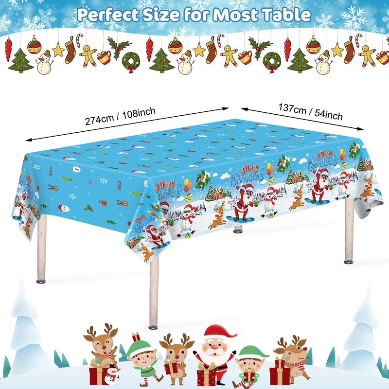 PERFQU 3 Pcs Merry Christmas Tablecloth - Xmas Cool Santa