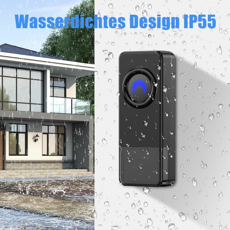 Wireless Bell Set, Wireless Doorbell with EU Socket, IP55 Wireless