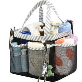 Haundry Mesh Shower Caddy Portable for College Dorm Room Essentials, Shower Caddy Tote with 8 Pockets Large Capacity, Shower Bag for Beach, Swimming, Gym, Pink