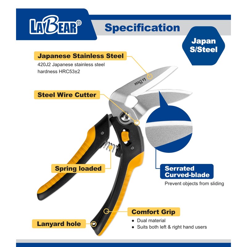 LABEAR-8.5" Heavy Duty Scissors, Carpet Cutter, Industrial Scissors, Multipurpose, Scissors