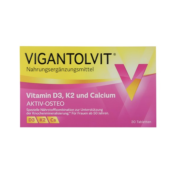 VIGANTOLVIT 1000 IU Vitamin D3, Vitamin K2 and Calcium 3-in-1 Formula for Healthy Bones*, 30 Tablets, 1 Month