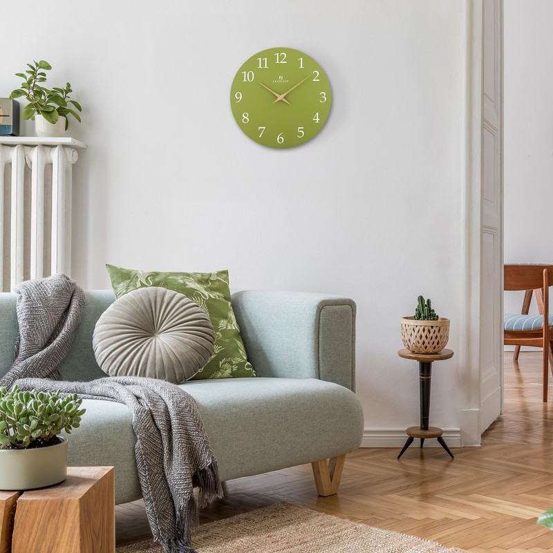 Lafocuse 12 Inch Silent Olive Green Wall Clock Battery Operated