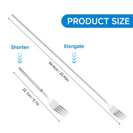 2PCS Extendable Fork Telescopic, 64cm Long Fork Stainless Steel 8.7 to 25.4in for Blending Extendable Dinner Fruit Dessert for BBQ, Dinner, Dessert, Sausages, Hot Dogs, Vegetables