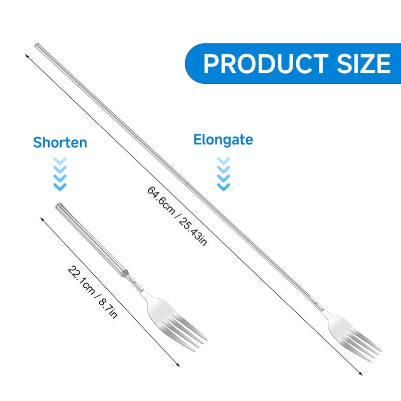 2PCS Extendable Fork Telescopic, 64cm Long Fork Stainless Steel 8.7