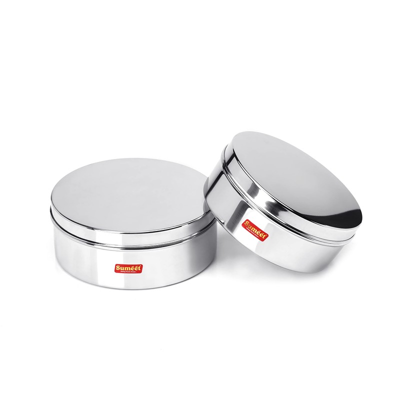 Sumeet Stainless Steel Flat Canisters/Puri Dabba/Storage Containers Set of 2Pcs
