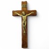 Wooden Crucifix - Wall Mounted - Christ Brass Plated -