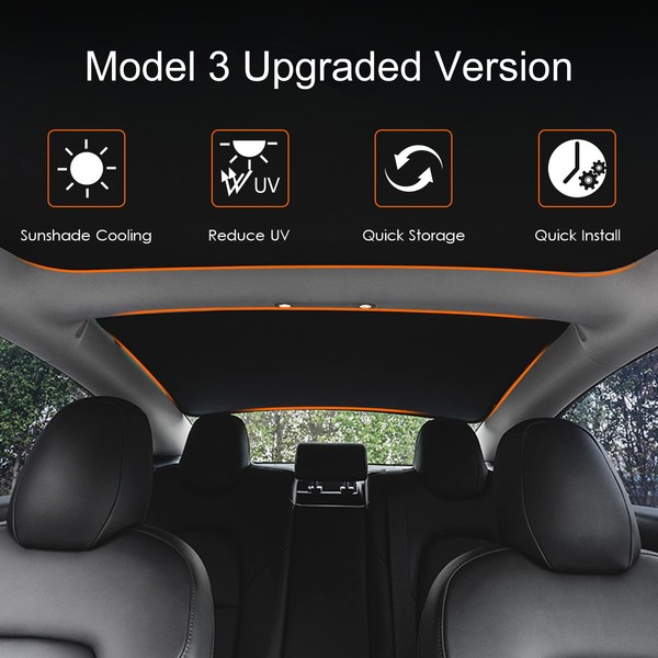 TopLight Upgrade Tesla Model 3 Sunshades 2022 2021 Premium Front & Rear Glass Roof Sunshade with Skylight Reflective Covers Set of 4 Foldable Double-Layered UV Protection Easy Installation