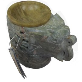 Hand Carved Elephant SOAP Stone Incense Oil Tea Light Holder Candle Burner