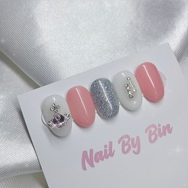 [Handmade Nail Tips] Pink Beam Planet Nails  - Almond / [수제네일팁] 핑크빔행성 네일  - 아몬드