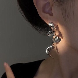 TseenYi Spiral Geometric Earrings Handmade Twisted Linear Curved Earrings Silver Irregular Spiral Drop Earrings Punk Large Statement Earrings Jewellery for Women and Girls, Zinc