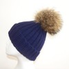 Winter Knit Beanie Hat with Real Fox Fur Pom Pom