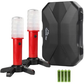 Twinkle Star Emergency Roadside Flares Kit LED Safety Strobe Road Warning Light Highway Beacon Alert Flare with Magnetic Base, Detachable Stand, Solid Storage Case (Set of 2) New