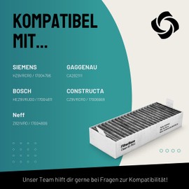 FilterBase® Clean Air Activated Carbon Filter Set of 4 - Filter Set Suitable for Bosch HEZ9VRCR0 / Siemens HZ9VRCR0 / Neff Z821VR0 / Gaggenau CA282111 or Constructa CZ9VRCR0 (195 x 75 x 35 mm)