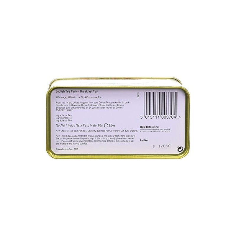 New English Teas Pink Tea Party Tea Tin with 40