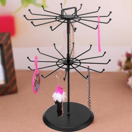 Jewelry Spinner Display Stand,Heavy Duty Metal Countertop Medium Adjustable 3 Tier Hanging Jewelry Rotating Organizer Rack Tower for Necklace Bracelet Earring Ring Holder,Hooks,Craft Shows,White