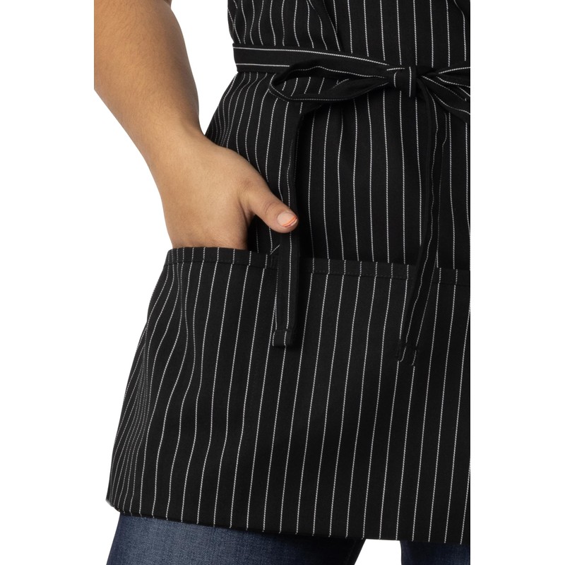 Chef Works Unisex Three Pocket Apron, Black White Pinstripe, One